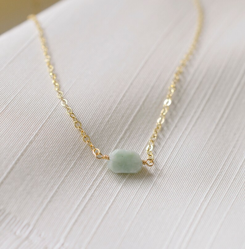 Raw Jade Necklace Sterling Silver or 14kt Gold Filled Small Jadeite Pendant Pale Green Jade Natural Burma Jade Rough Raw image 6