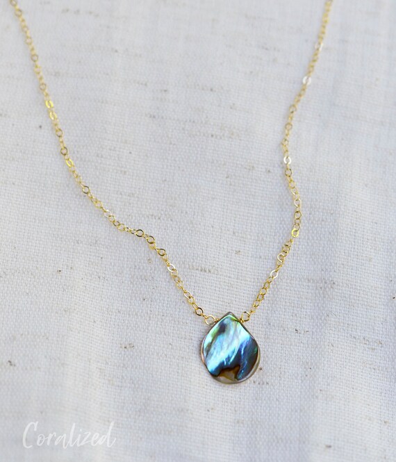 Abalone shell necklace; Mini abalone jewelry; Abalone pendant; Handmade jewelry; Petite jewelry