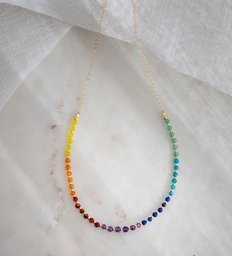 Beaded Chakra Necklace Crystal Rainbow Choker Balancing Yoga Jewelry Real Stone 7 Chakras Dainty Minimalist Boho Gift for Her image 6