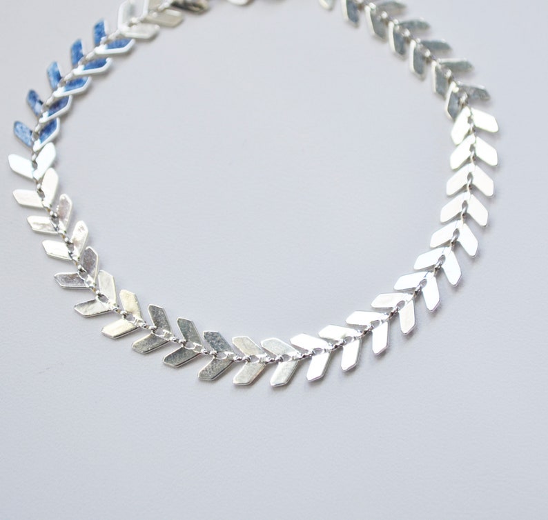 Chevron Chain Choker Silver Choker Necklace Silver or Gold Fishbone Choker Necklace Short Silver Choker Silver Chevron Choker