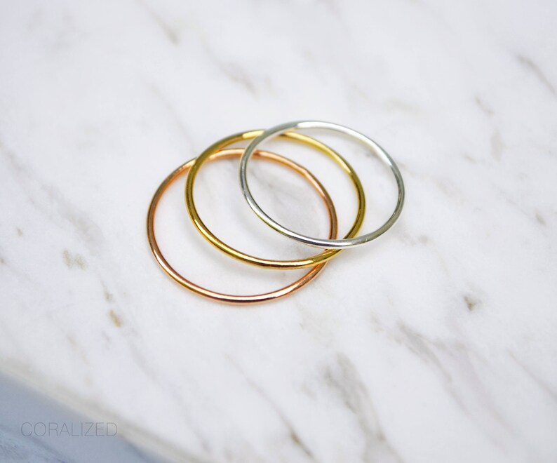 Stack Rings 14kt Rose Gold Filled Set of Three Thin Finger Rings Thin Ring Set 14kt Gold Filled Sterling Silver