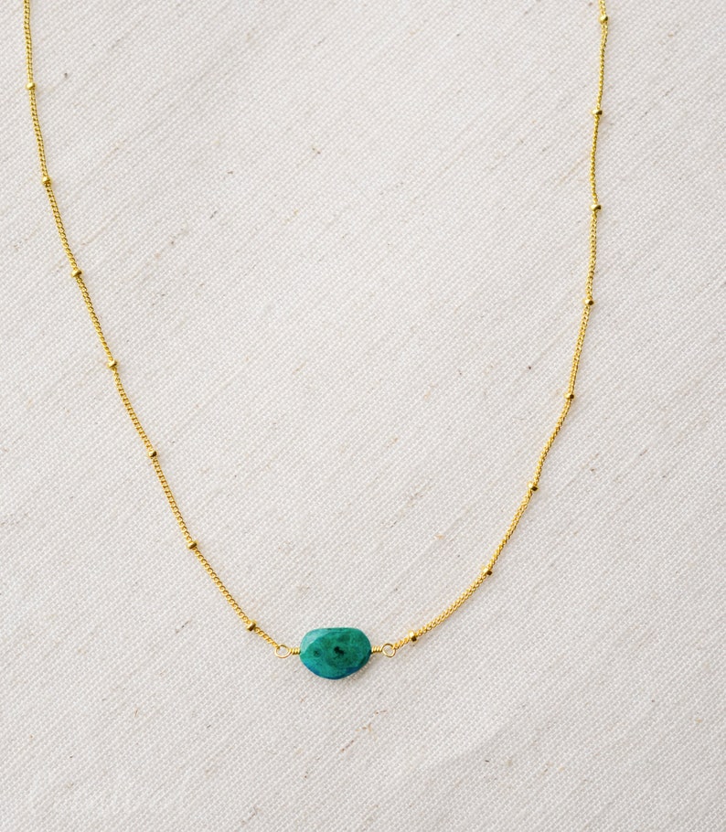 Green Blue Chrysocolla Pendant Small Gemstone Necklace 14kt Gold Filled or Sterling Silver Chrysocolla Necklace