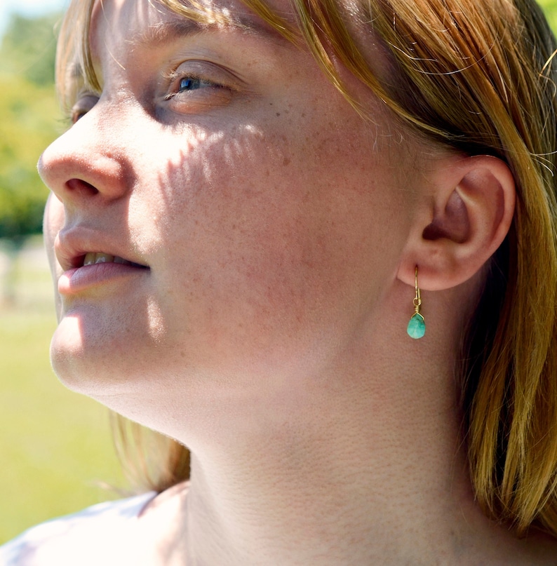 Turquoise Earrings 14k Gold Fill or Sterling Silver Natural Arizona Turquoise Faceted Teardrops Southwestern Jewelry image 1