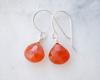 Carnelian Earrings in 14k Gold Fill or Sterling Silver - Natural Orange Carnelian Teardrop Dangles - Genuine Gemstone Jewelry - Gift for Her