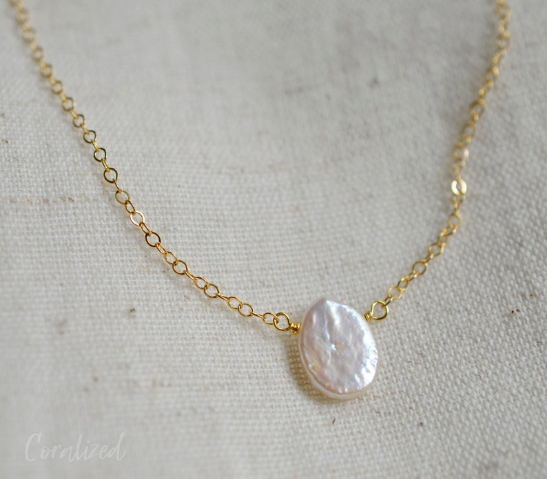 White Pearl Necklace Gold Pearl Necklace Coin Pearl - Etsy