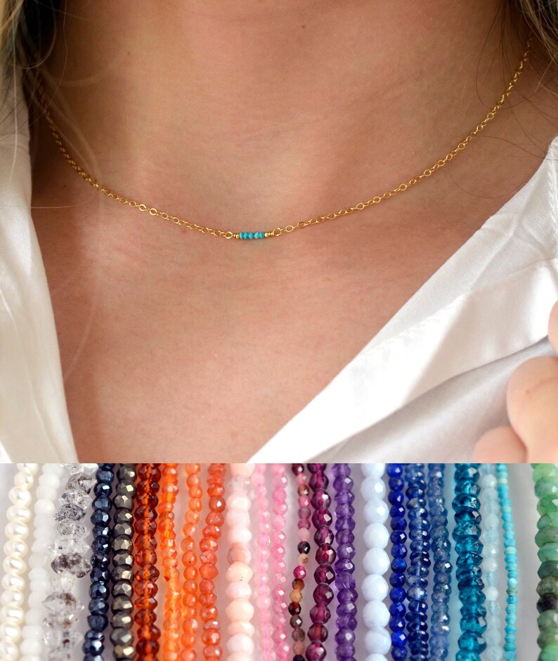 20 Emerald Rondelle Gemstone Bar Necklace