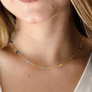 Chakra Necklace Chain - Sterling Silver or 14k Gold Filled - Reiki Necklace - Rainbow Pride Month Stone Necklace, Gift for Her, Girlfriend