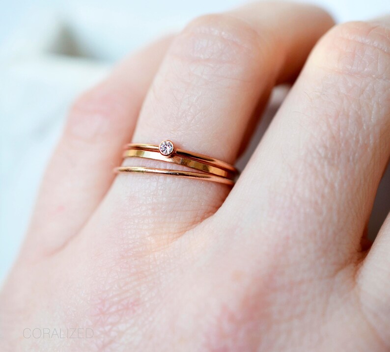 Rose Gold CZ Ring Cubic Zirconia Ring Stackable Rose Gold Etsy