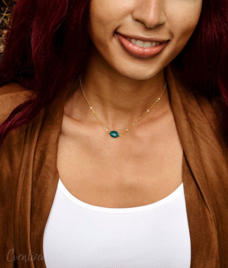 Green Blue Chrysocolla Pendant Small Gemstone Necklace 14kt Gold Filled or Sterling Silver Chrysocolla Necklace