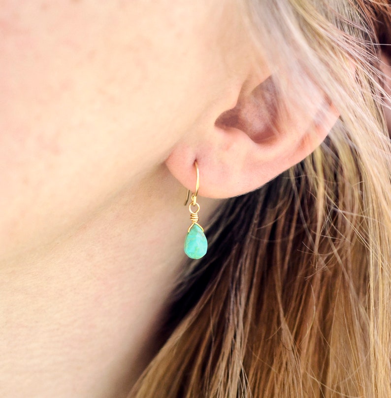 Turquoise Earrings - 14k Gold Fill or Sterling Silver - Natural Arizona Turquoise Faceted Teardrops - Southwestern Jewelry