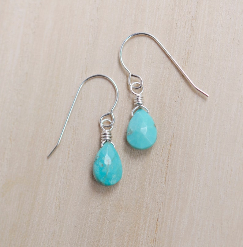 Turquoise Earrings 14k Gold Fill or Sterling Silver Natural Arizona Turquoise Faceted Teardrops Southwestern Jewelry image 7