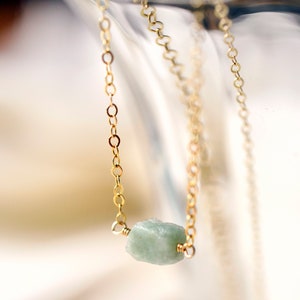 Raw Jade Necklace Sterling Silver or 14kt Gold Filled Small Jadeite Pendant Pale Green Jade Natural Burma Jade Rough Raw image 3