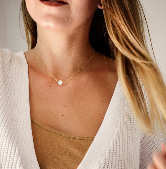 Selenite Necklace in 14k Gold Filled or Sterling Silver: Handmade Natural White Stone Pendant - Dainty Healing Crystal