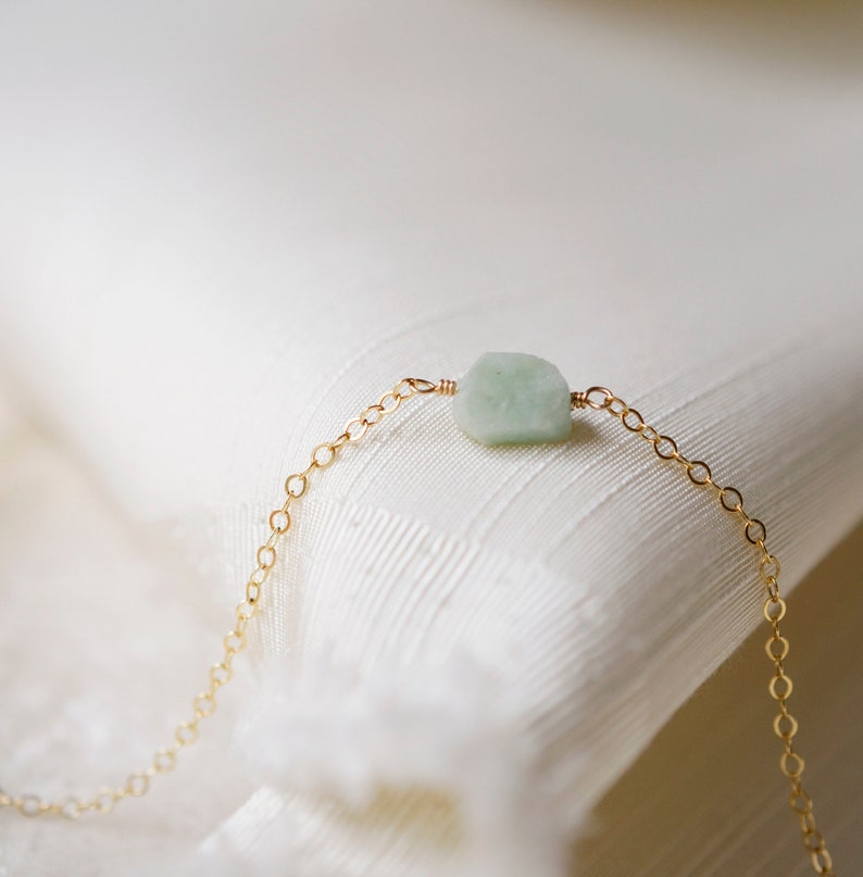 Raw Jade Necklace Sterling Silver or 14kt Gold Filled Small Jadeite Pendant Pale Green Jade Natural Burma Jade Rough Raw image 2