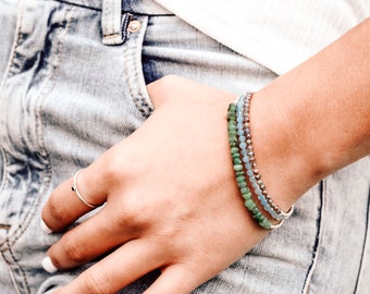 Stackable Gemstone Bracelet in Sterling Silver or 14k Gold Filled - Beaded Crystal Bracelet for Her - Choose Your Own Stone