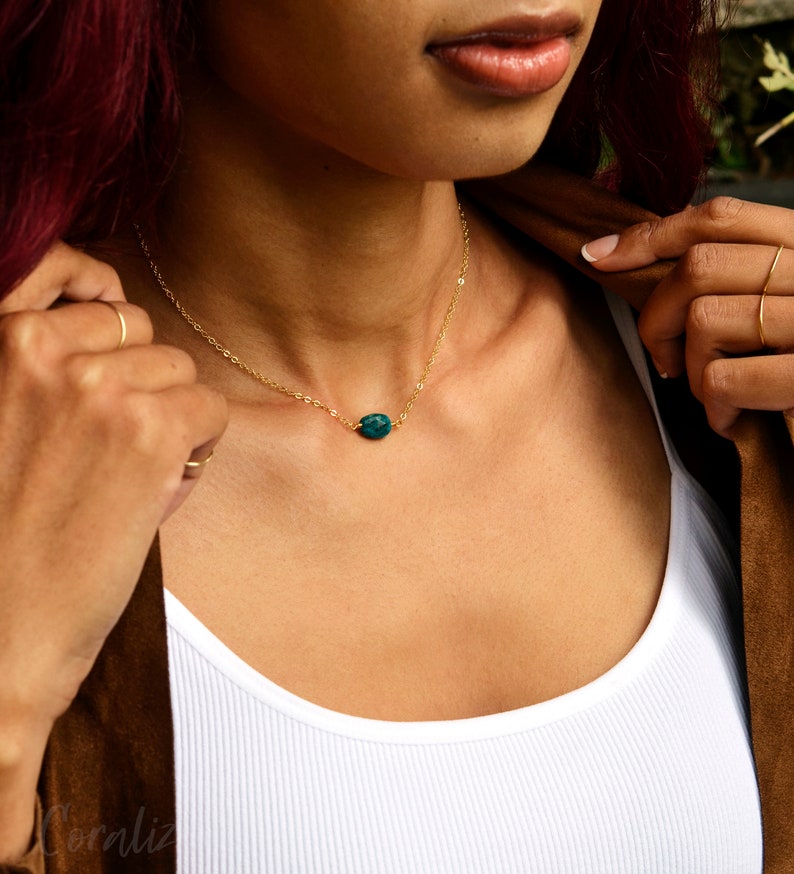 Green Blue Chrysocolla Pendant Small Gemstone Necklace 14kt Gold Filled or Sterling Silver Chrysocolla Necklace