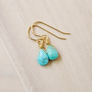 Turquoise Earrings - 14k Gold Fill or Sterling Silver - Natural Arizona Turquoise Faceted Teardrops - Southwestern Jewelry