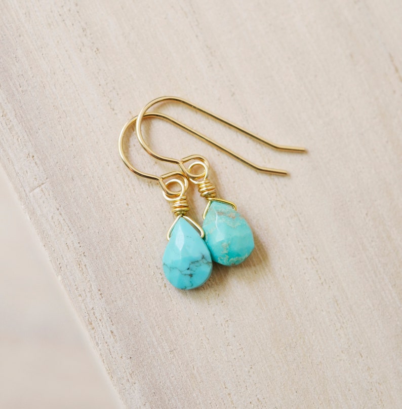 Turquoise Earrings - 14k Gold Fill or Sterling Silver - Natural Arizona Turquoise Faceted Teardrops - Southwestern Jewelry