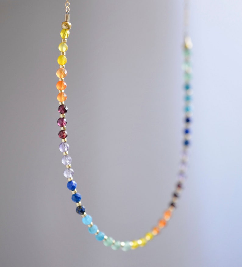 Beaded Chakra Necklace Crystal Rainbow Choker Balancing Yoga Jewelry Real Stone 7 Chakras Dainty Minimalist Boho Gift for Her image 4
