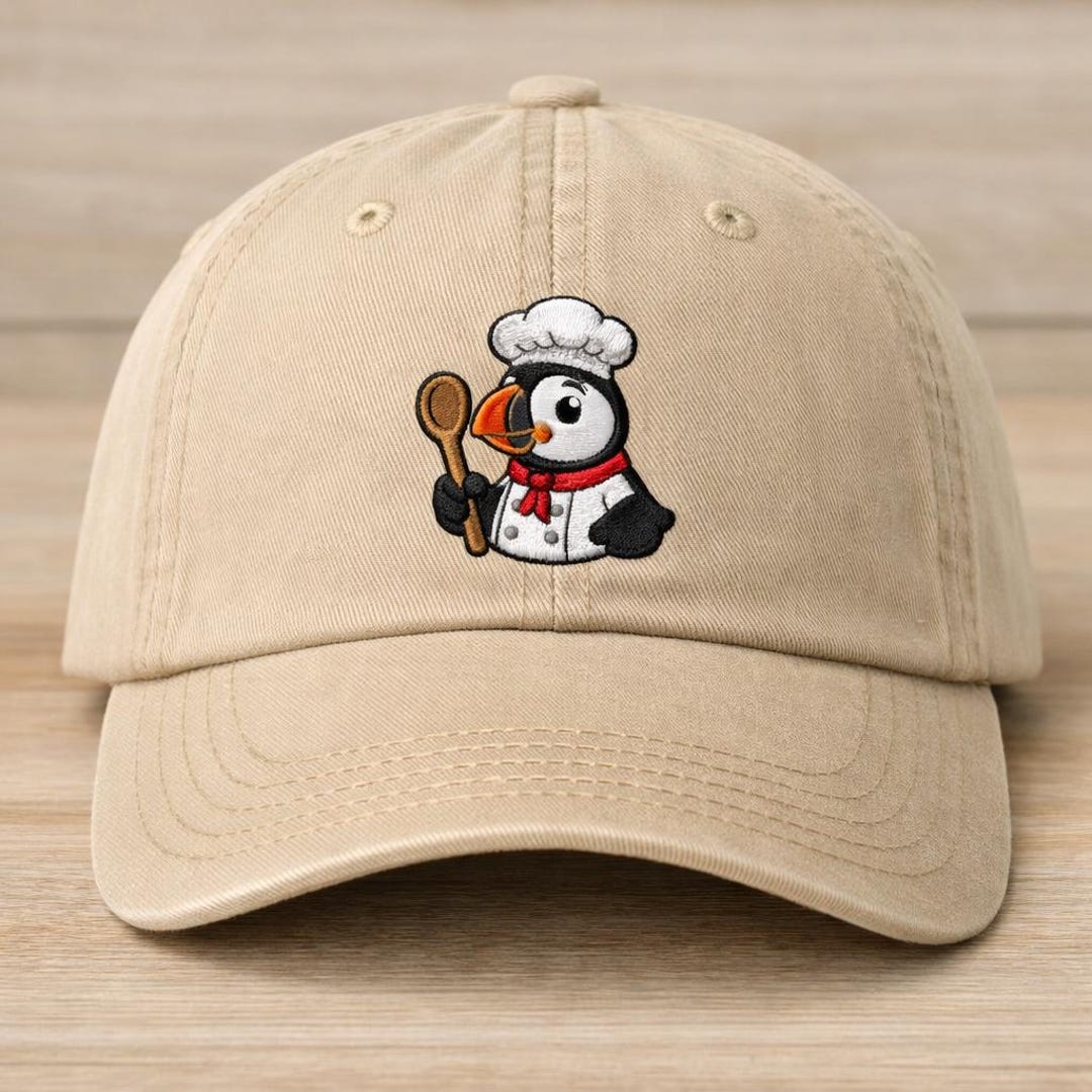 Custom Puffin Embroidered Hat Funny Chef Bird Design Cute Animal Art ...