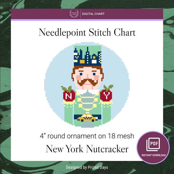 Needlepoint Chart New York Nutcracker Christmas Ornament, Digital PDF Pattern, Holiday Stitch Chart Download, Xmas Cross Stitch