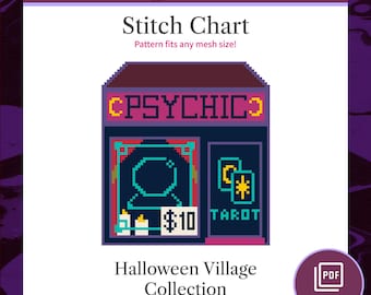 ハロウィンのサイキックタロットニードルポイントチャートPDF、クロスステッチパターン、デジタルダウンロード
