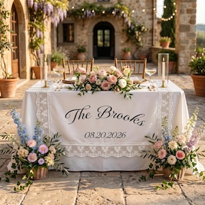 Chemin de table de mariage personnalisé, enseigne de mariage en tissu, enseigne de table pour les mariés
