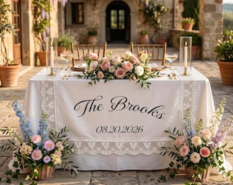 Custom Wedding Table Runner, Fabric Wedding Sign, Table Sign for Bride and Groom