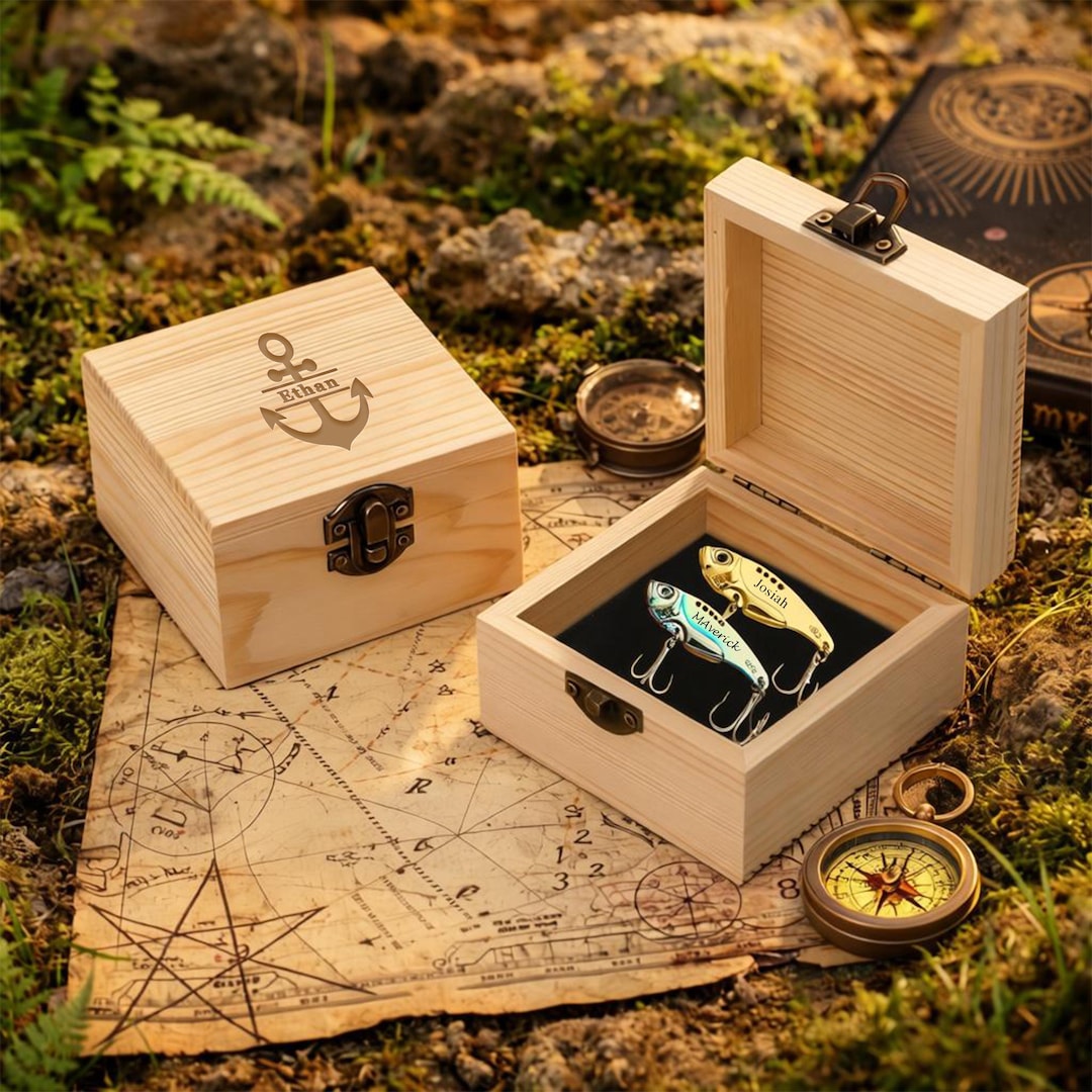 Custom Fishing Lure Gift Set With Engraved Box - Keepsake for Husband ...