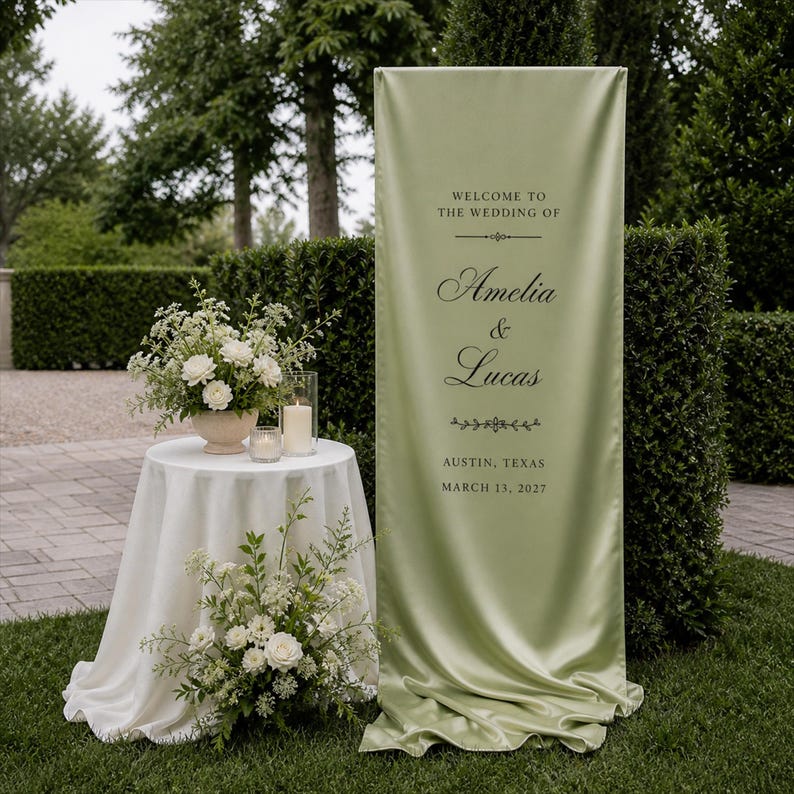 Custom Satin Wedding Seating Chart, Modern Luxury Silk Banner Custom Satin Wedding Seating Chart, Modern Luxury Silk Banner