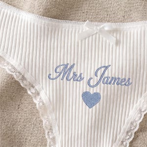 Personalisierter Baumwoll-Tanga, bestickter Name, Spitzen-Braut-Dessous, Hochzeitsgeschenk für den Bräutigam