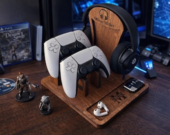 Personalized Controller Stand, Headphone Holder, Gaming Desk Organizer, Boyfriend Birthday Gift, Husband Gift