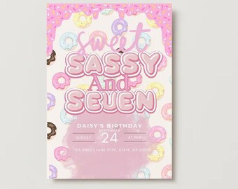 Sweet Sassy and Seven Birthday Invite Template