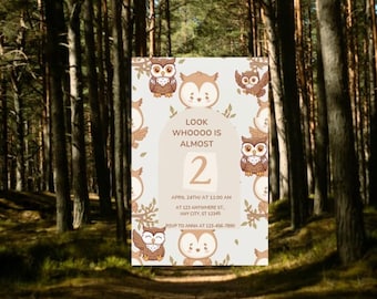 Look Whoooo is Almost Two Birthday Invitation Template
