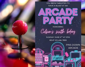 Arcade Party Fully-Editable Birthday Invitation