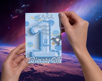 5,4,3,2,1 Blast Off First Birthday Party Invitation Template
