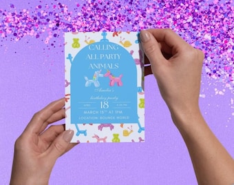 Calling all Party Animals Full Editable Birthday Invite