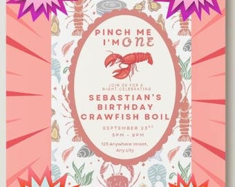 Pinch me I'm ONE First Birthday 3-in-1 Editable Crawfish Boil Invitation Bundle