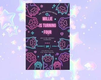 Are you Kitten Meow Fully Editable Birthday Invite