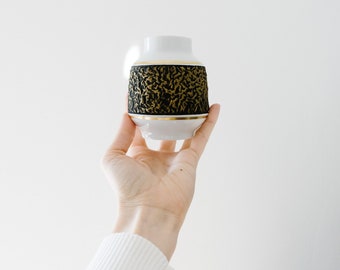 Tiny Mid Century Modern Glazed and Matte White, Black and Gold Porcelain Vase // Hutschenreuther West Germany // Achtziger