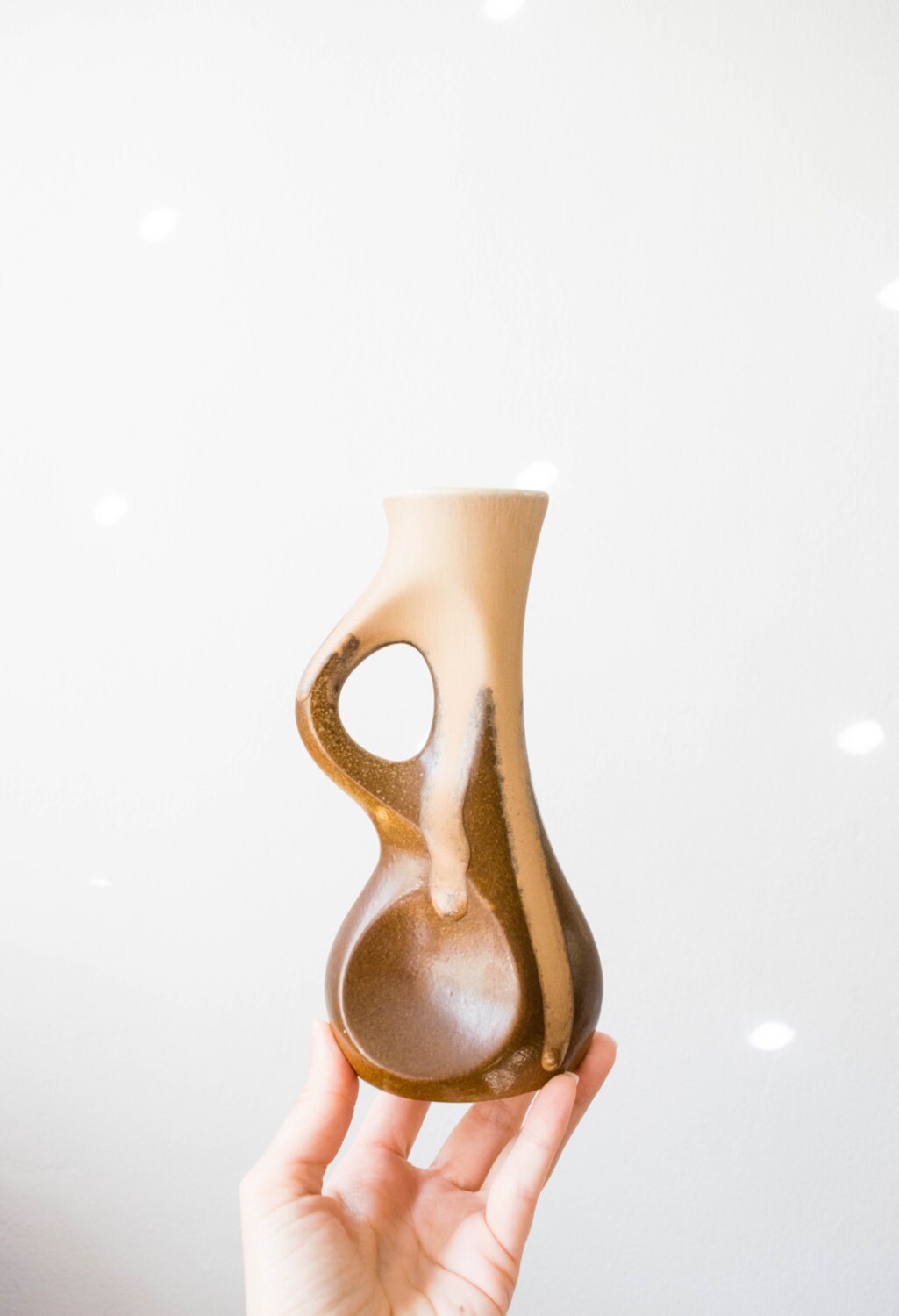 Vintage Sgrafo Brown Sculptural Pottery Vase Mid Century