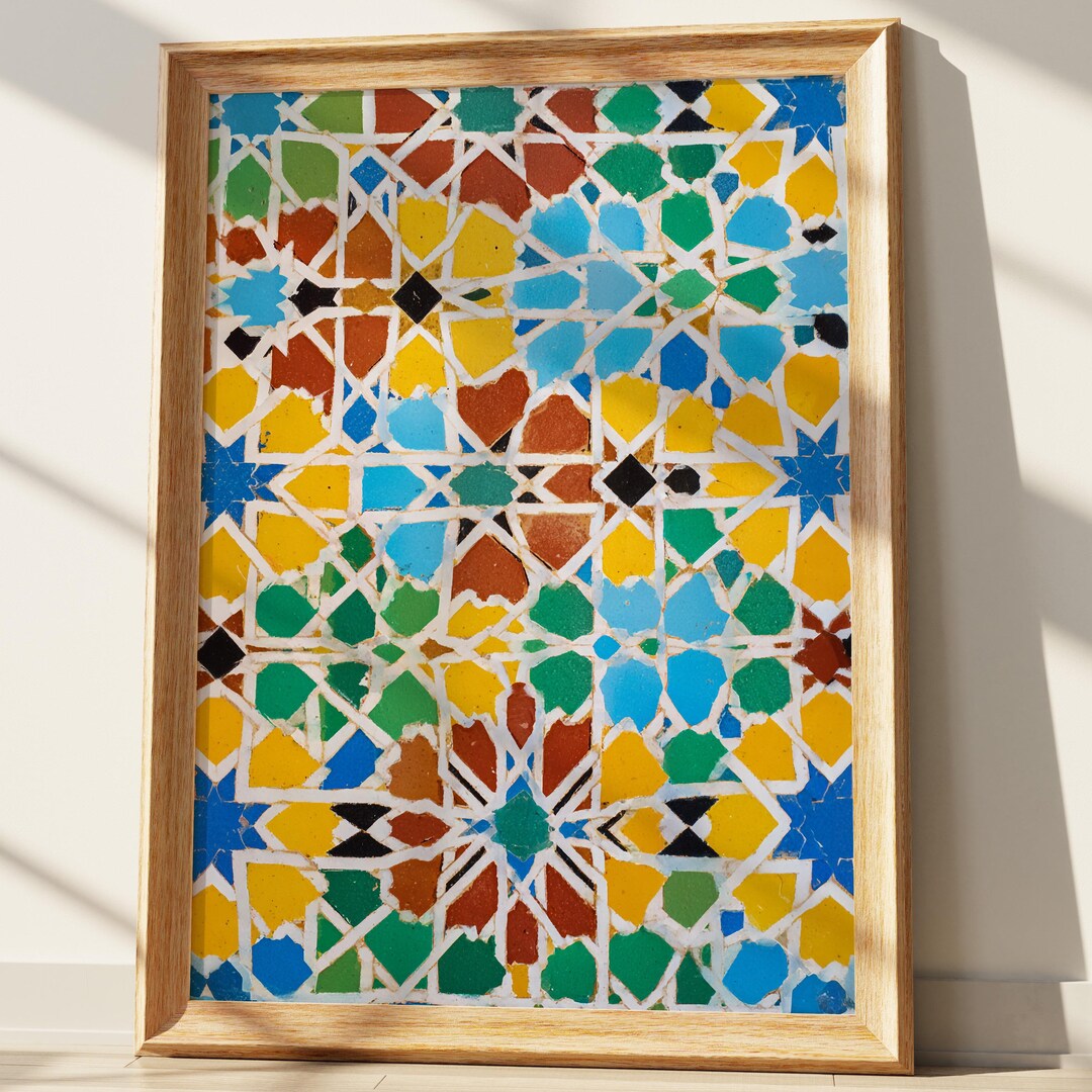 Moroccan Mosaic Wall Art Print, Vibrant Zellige Geometric Tile Pattern ...