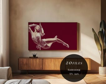 20 Samsung Frame TV Art Set | Op Matisse geïnspireerde moderne allure | Sensuele paaldanssilhouetten | Minimalistische bordeauxrode en marineblauwe muurkunst