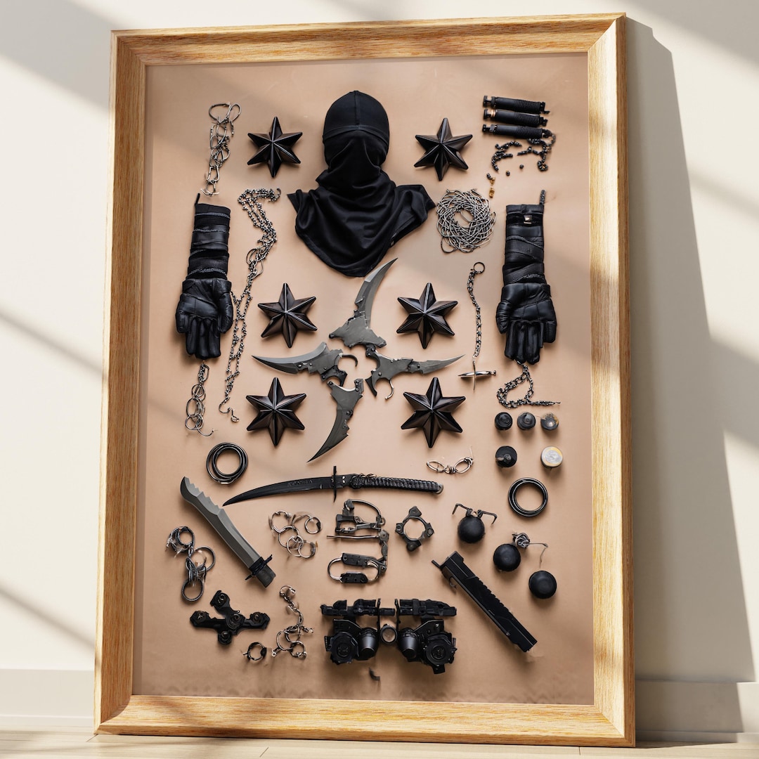 ninja-gear-knolling-print-shinobi-weapons-poster-japanese-martial
