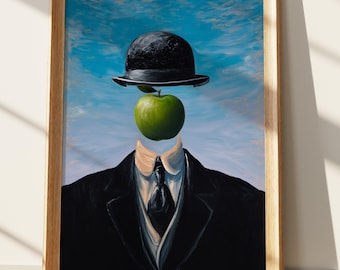 Impression d'art surréaliste, peinture emblématique pomme verte, décoration murale fine art moderne, affiche Fils de l'homme inspiré de Magritte, Gentleman Portr abstrait