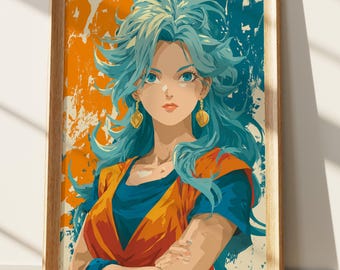 Anime Girl Wall Art Print - Vibrant Blue Hair Manga Character Portrait | Confident Modern Pop Art Aesthetic Decor for Living Room