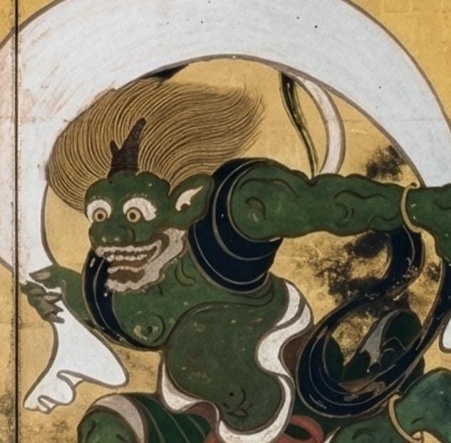 絵画 fujin raijin Psychedelic Japanese Art Fujin Raijin Set of 3 | Japanese Wind and Thunder God Art (digital