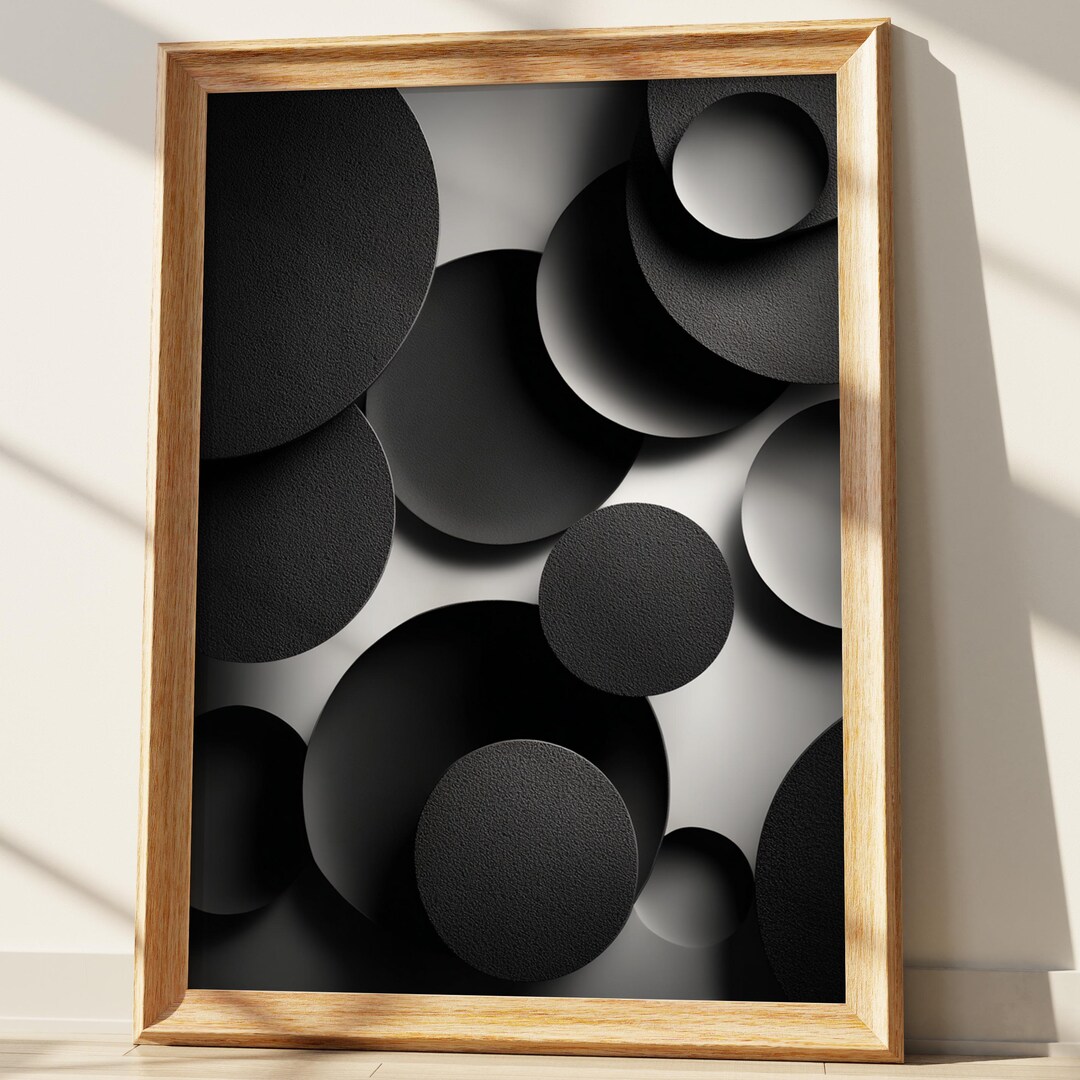 Abstract Black Circle Art Print - Modern Minimalist Textured Geometric ...