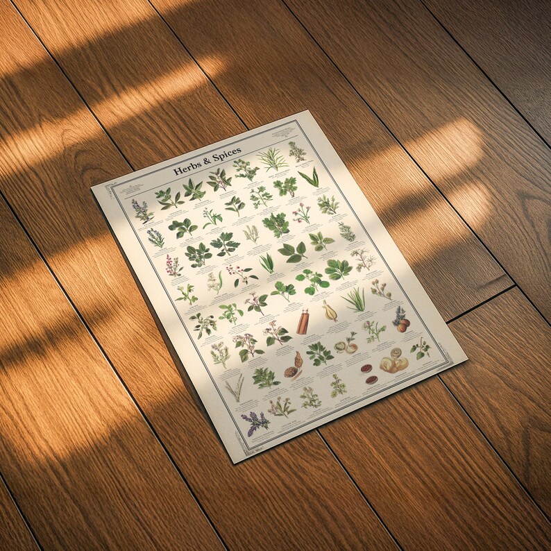 Herbs & Spices Botanical Print | Vintage Kitchen Wall Art Poster ...