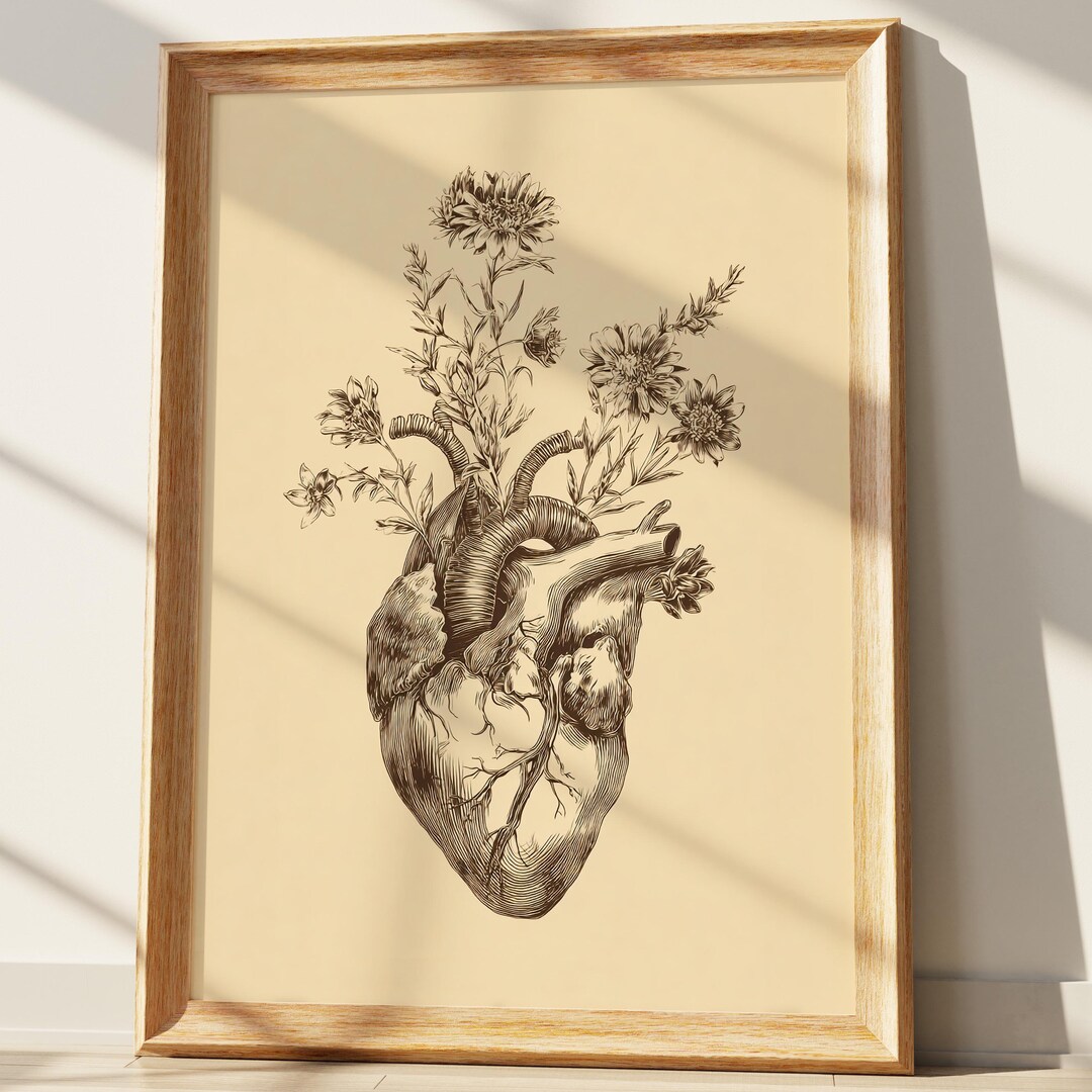 Anatomical Heart With Flowers Art Print | Botanical Heart Illustration ...